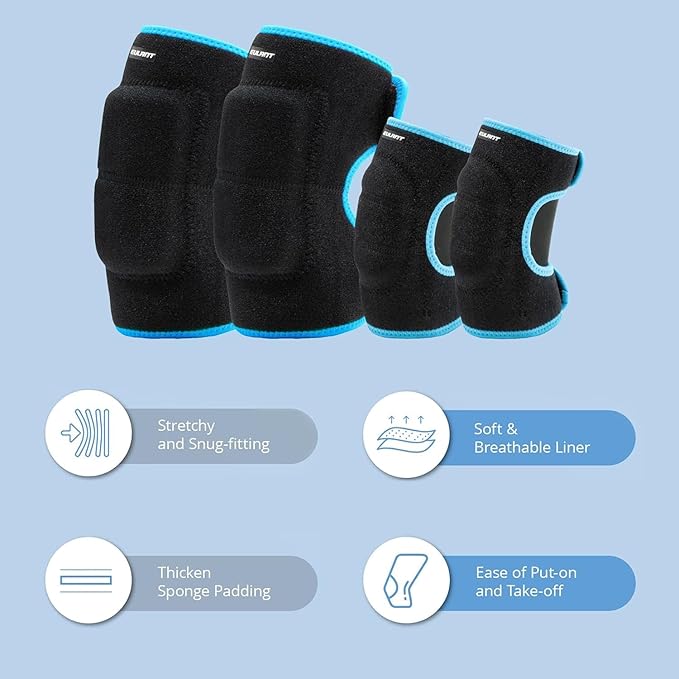 Eulant Adjustable Soft Elbow and Knee Pads for Kids, Child Protective Pad Sets for Bicycle, Roller Skating, Basketball, Football, Volleyball, Dancing, Kneeling