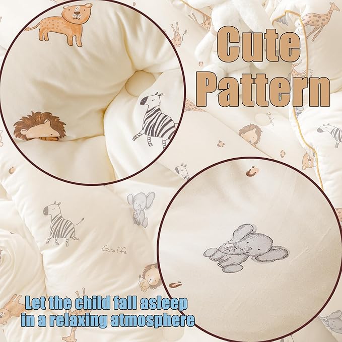 2PCS Toddler Bedding Set, Ultra Soft Marshmallow Fluffy Comforter Bed Sets for Kids Boys Girls Infant, Cute Microfiber Lightweight Machine Washable All Seasons Bedroom (Wildlife Park)