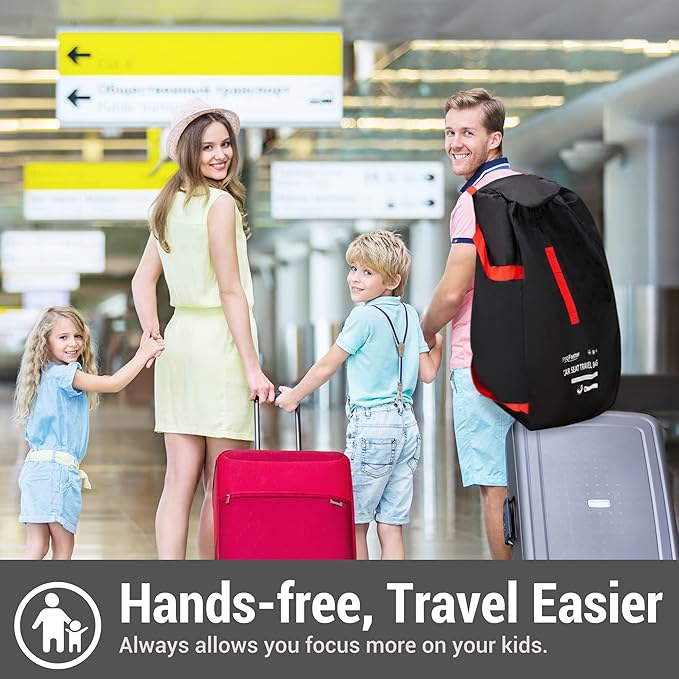 ProFaster Car Seat Travel Bag Backpack for Air Travel - Karfast Universal Infant Carseat Gate Check Bag Cover for Airplane, Foldable with Pouch, Black