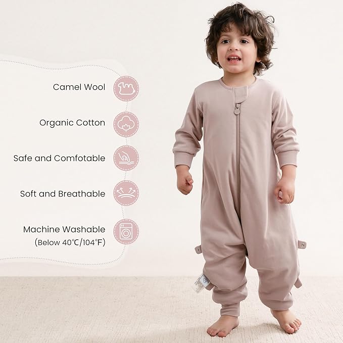 kaiya baby Unisex Toddler Sleep Sack with Feet 1.0 Tog Split Legs Sleep Sack 6-18 Months, Sleep Bag Walker, Gifts for Boys & Girls, Dusty pink