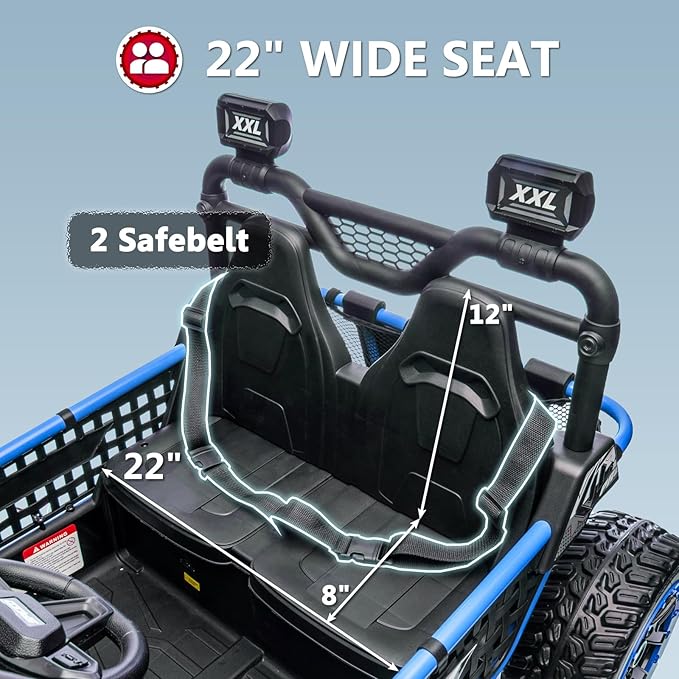XXL 2 Seater Ride On Toys for Big Kids 24V Ride On Car with Remote Control 4WD Kids UTV with 22" Seat, Bluetooth, Music Player, EVA Rubber Tires, Spring Suspension, Blue