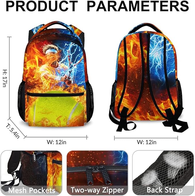 CustomWish Backpack for Boys Kids, Tennis Backpacks for Elementary Middle Primary High Senior, 17 Inch Lightweight Cool Sport Bookbag, Ideal Back to School Supplies