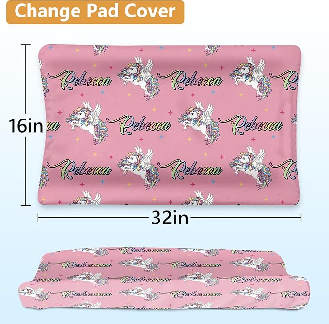 Personalized Crib Bedding Set - 4 Piece Custom Gift Pink Unicorn Crib Bed Set with Name, Soft Double Layer Blanket Set for Infant Baby Girl, Nursery Bedding Set for Toddler Boys