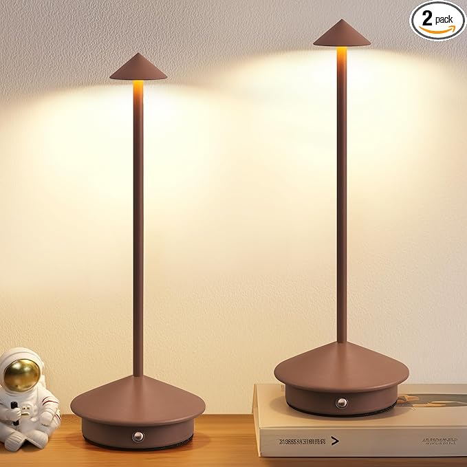 NEWSEE Modern Cordless Table Lamp Set of 2, Portable LED Desk Lamps, 5000mAh Rechargeable Battery Operated Lighting for Bedroom Dining Room Restaurant Coffee Shop Camping Night Light (Brown)