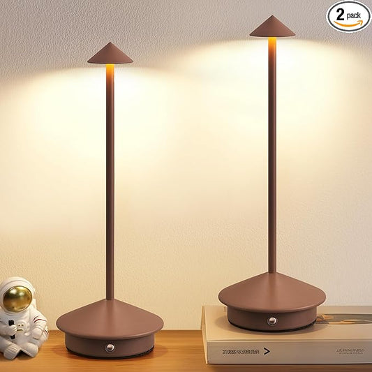 NEWSEE Modern Cordless Table Lamp Set of 2, Portable LED Desk Lamps, 5000mAh Rechargeable Battery Operated Lighting for Bedroom Dining Room Restaurant Coffee Shop Camping Night Light (Brown)