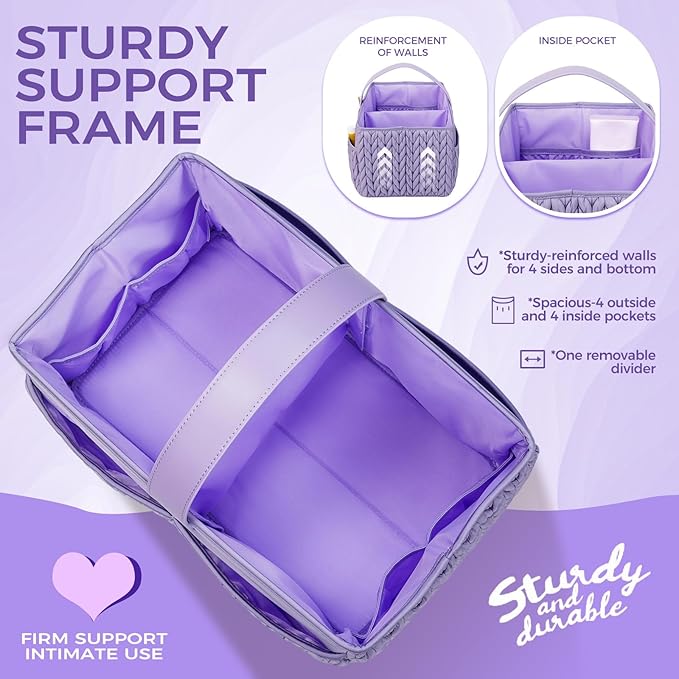 LUKJOJO Luxurious Baby Diaper Caddy, Nursery Storage Basket for Newborn Boy and Girl, Travel Baby Basket for Diapers Baby Wipes, Organizer Tote Bag Storage Bin, Baby Shower Gifts (purple)
