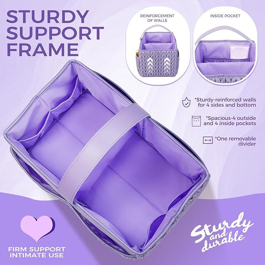 LUKJOJO Luxurious Baby Diaper Caddy, Nursery Storage Basket for Newborn Boy and Girl, Travel Baby Basket for Diapers Baby Wipes, Organizer Tote Bag Storage Bin, Baby Shower Gifts (purple)