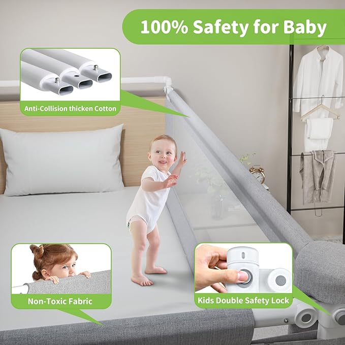 3-Piece Twin Size Bed Rail for Toddlers - Adjustable Baby Bed Rail Guard, Kids Safety Bed Rail for Twin Size Bed (74.8"x74.8"x39"-Grey)