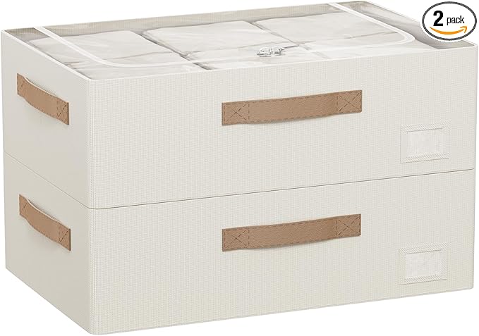 CYhom Underbed Storage Bins With Metal Frame, 10" High Under Bed Storage Containers, Large Capacity Under Bed Organizer Boxes (Beige, 23.6” L x 11.8” W x 10” H)