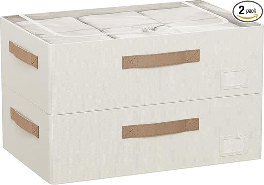 CYhom Underbed Storage Bins With Metal Frame, 10" High Under Bed Storage Containers, Large Capacity Under Bed Organizer Boxes (Beige, 23.6” L x 11.8” W x 10” H)