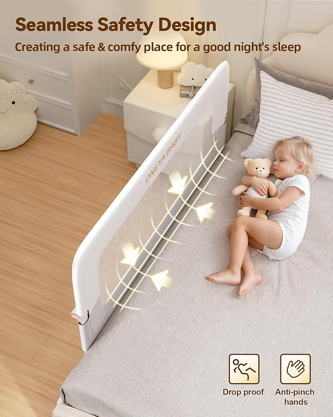 Baby Bed Rail Guard, 32in Thickened Toddler Bed Rail for Toddlers, Extral Tall Swing Down Kids Child Safety Side Railing Guards/Rails for Twin, Full, Queen, King Bunk Size Bed, White/Grey, 27”H
