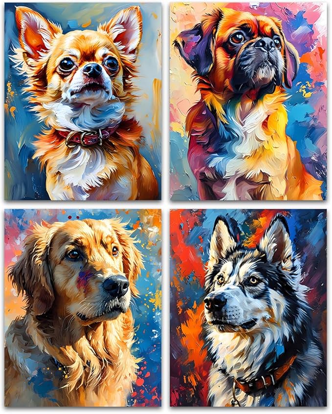 LNLAGBO Dog Canvas Wall Art Prints,Lovely Dog Canvas Wall Art,Cute Animal Canvas Wall Art for Kids Nursery Bedroom Living Room Office Home Decor(8"x10"Unframed)