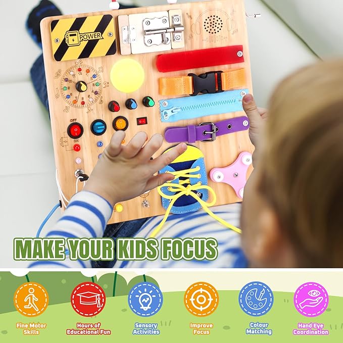 Busy Board for Toddlers - Montessori Educational Toy for 1-3 Year Old Boys & Girls | Travel-Friendly Sensory Learning Activity | Ideal for Kids with Autism(Busy Board v3)