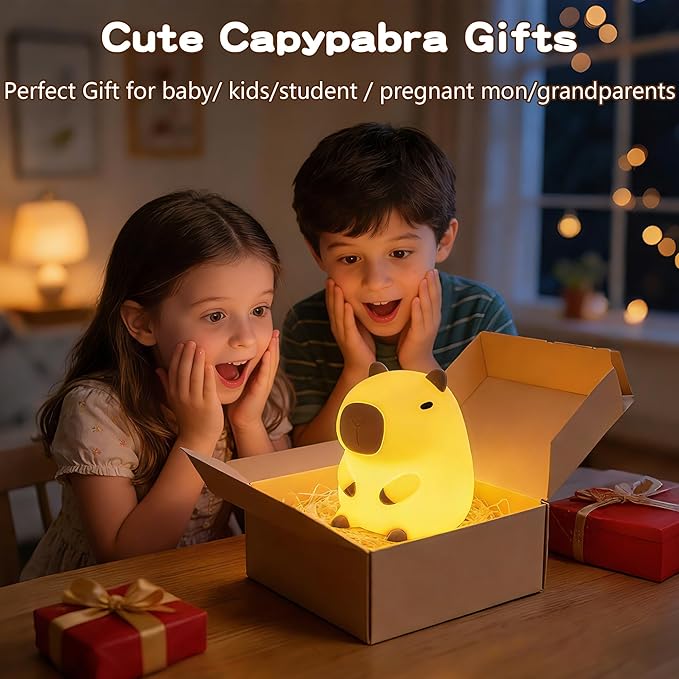 FAMIDUO Capybara Night Light for Kids - Safe Squishy Silicone Nursery Light with Timer,Dimmable & Rechargeable Touch Bedside Lamp, Cute Capybara Gift for Boys Girls Toddlers, Baby & Kids Room Decor