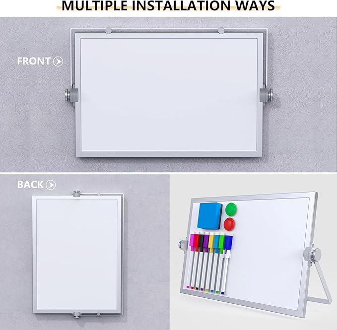Laokiiy Small Dry Erase White Board, Magnetic Desktop Whiteboard with Stand, Dry Eease Board Mini Easel Double Sided on Table Top with Holder for Kids Drawing, Teacher Instruction