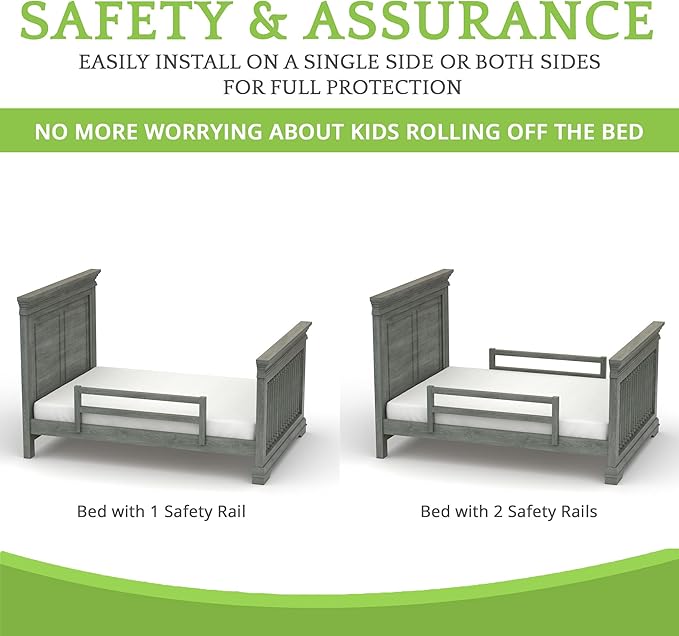 Safety Guard Rail for Baby, Kids, and Children - Solid Wood Safety Bed Rail for Toddlers - Easy Installation - Premium Protection for Bunk, Twin, Full, Queen and King Size Beds - (Brushed Grey)