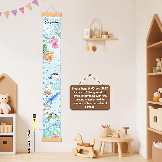 Personalized Name Height Chart for Kids, Canvas Ocean Growth Chart for Wall Removable, Growth Chart for Boys Girls, Nursery and Playroom Wall Decor, Customized Gifts for Kids