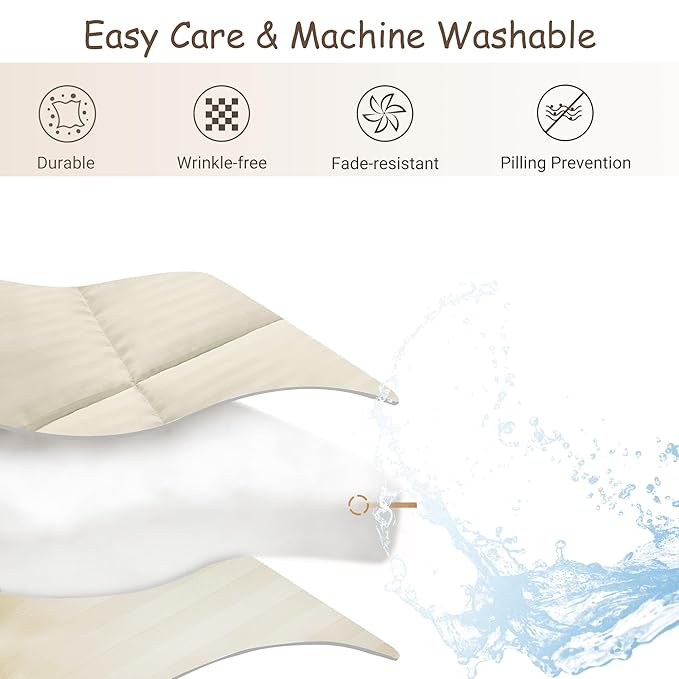 ZPECC Toddler Down Alternative Comforter, 39x47 Hypoallergenic Baby Blanket Quilt, Soft Breathable Lightweight All Season Kids Duvet Insert for Crib Stroller Cot Daycare, Cream Stripe