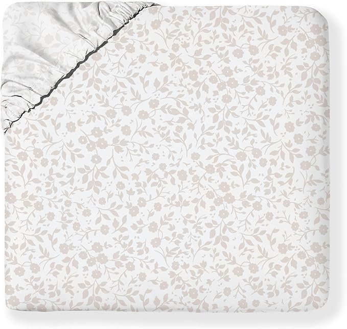 MakeMake Organics Organic Queen Fitted Sheet Set GOTS Certified Organic Cotton Fitted Sheet with Pillowcase Ultra Soft Non Toxic Breathable Hypoallergenic Colorful Neutral (Queen, Gardenia)
