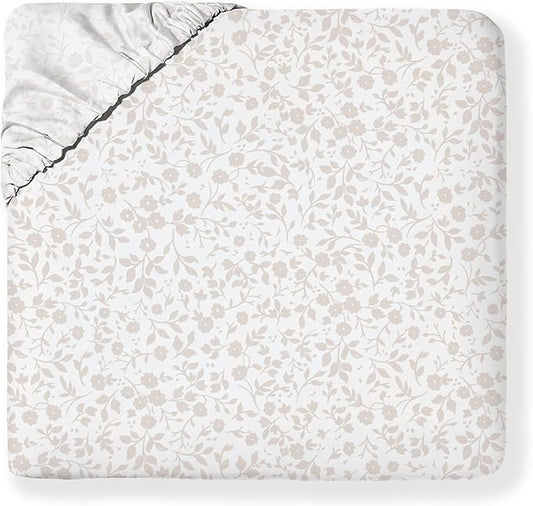 MakeMake Organics Organic Queen Fitted Sheet Set GOTS Certified Organic Cotton Fitted Sheet with Pillowcase Ultra Soft Non Toxic Breathable Hypoallergenic Colorful Neutral (Queen, Gardenia)