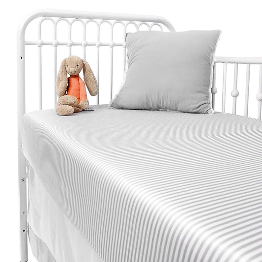 Crib Fitted Sheet by Pure Bamboo, Genuine 100% Organic Viscose Derived from Bamboo, Luxuriously Soft, Ultimate Cooling, Fits Standard Size Crib Mattress (Stripes)