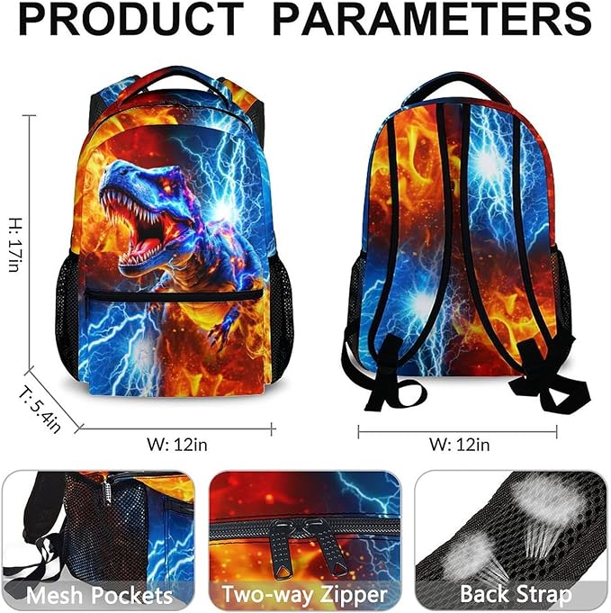 CustomWish Dinosaur Backpack for Boys, Backpack for Kids Teens Kindergarten Primary Middle Senior, 17 Inch Lightweight Large Capacity Bookbag for School Travel Work