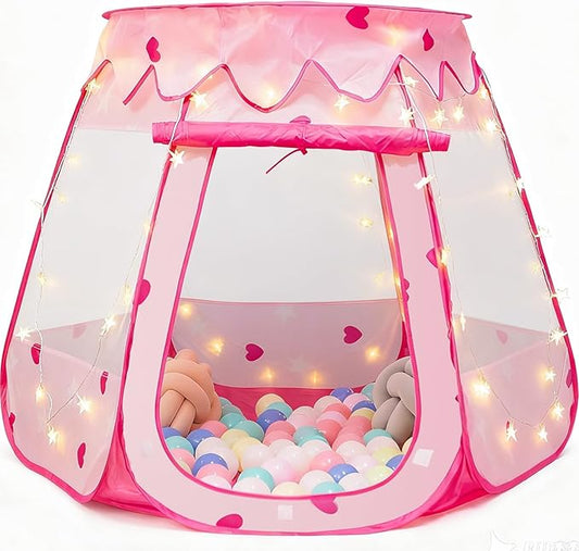 Pop Up Princess Tent with Star Light, Toys for 1 2 3 Year Old Girl Birthday Gift, Baby Girl Toys, Ball Pit for 12-18 Months Toddler Gift, Easy to Pop Up and Assemble(Pink)