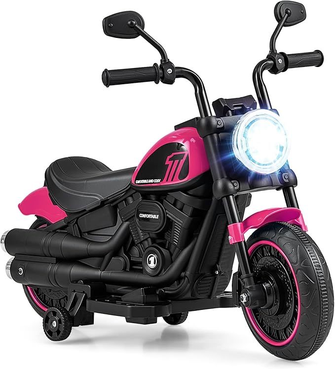 HONEY JOY Ride On Motorcycle, 6V Toddler Motorcycle with LED Light, Music, Foot Pedal, Forward/Backward, Soft Start, 3-Wheel Battery Powered Electric Motorcycle for Kids, Gift for Boys Girls (Pink)