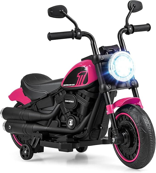 HONEY JOY Ride On Motorcycle, 6V Toddler Motorcycle with LED Light, Music, Foot Pedal, Forward/Backward, Soft Start, 3-Wheel Battery Powered Electric Motorcycle for Kids, Gift for Boys Girls (Pink)