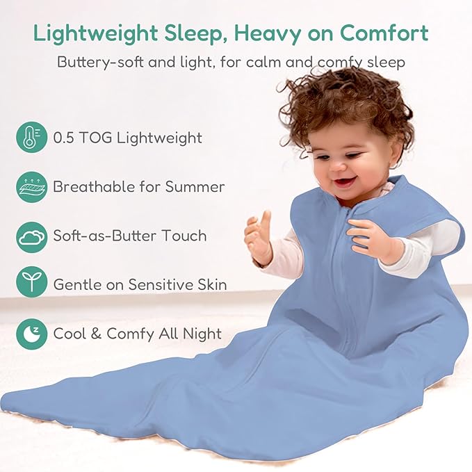 Baby Sleep Sacks Lightweight, Soft & Breathable 0.5 TOG Wearable Blanket with Zipper, 3-Pack 0-3-6-12-24-4T