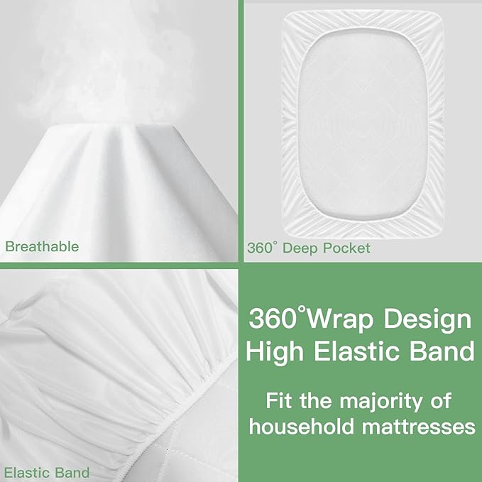 Sufdari Waterproof Mattress Protector King Size, Noiseless Mattress Cover with 18" Deep Pocket, Bed Bug Proof and Waterproof Fitted Sheets, Machine Washable Mattress Protectors White