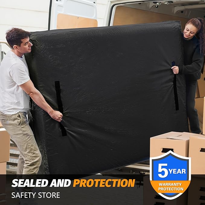 Mattress Bags for Moving, BETU Mattress Protector Waterproof Mattress Cover Twin Size Storage Bags with 8 Heavy-Duty Handles and Zipper for College Bed Extra Thick Large Reusable (77"x42"x15" Black)