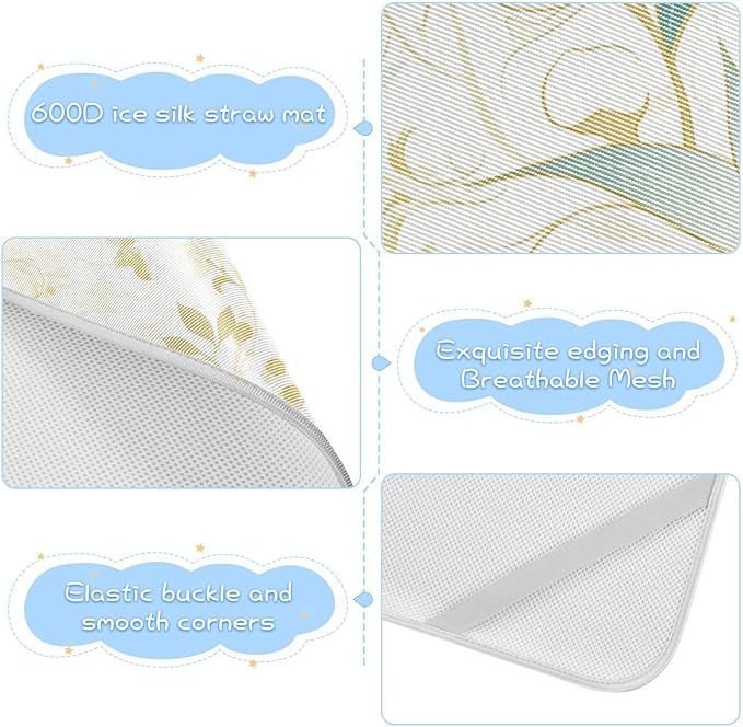 Cooling Baby Waterproof Crib Mattress Protector 28" x 52"Breathable Crib Padding for Sides for Baby&Toddler Green Gold Flowers