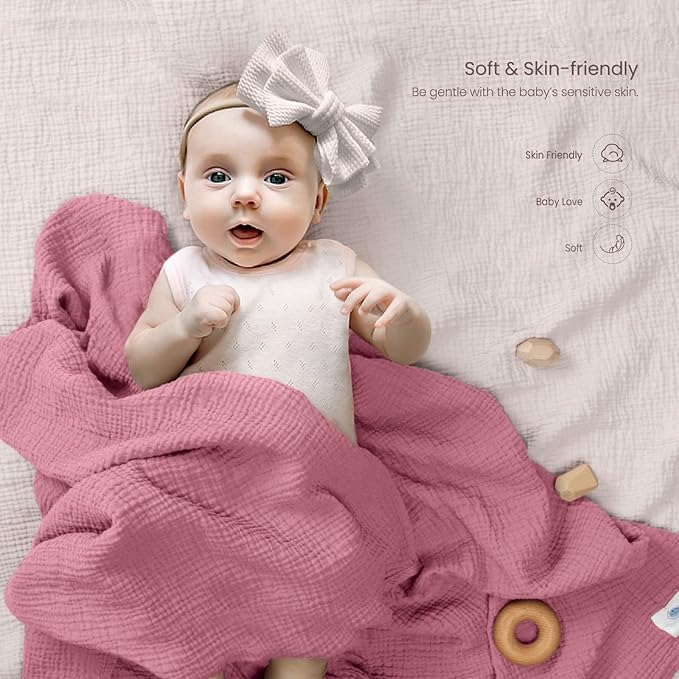 lulumoon Muslin Swaddle Blanket Baby - Cotton Swaddling Blanket Soft Baby Receiving Blankets Neutral 2Pack(Pink)