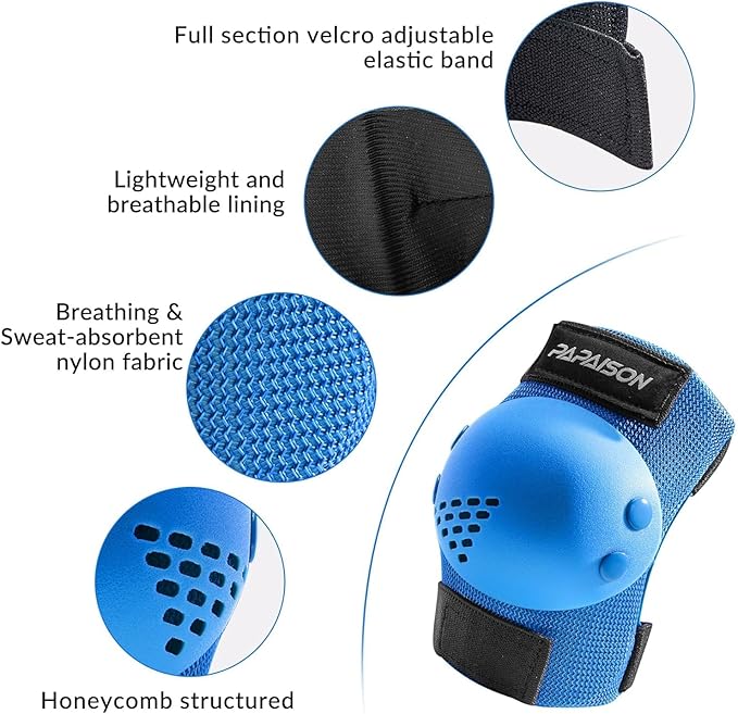 PAPAISON Kids/Youth Knee Pad, Elbow Pads & Wrist Guards for Inline Skating Bike Cycling Skateboard Scooter, 3 in 1 Protective Gear Set for Girls Boys Adult