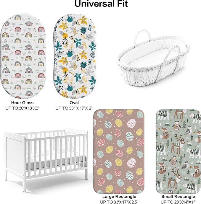 Baby Bassinet Sheets for Baby Boy Girls,4-Pack Fitted Bassinet Sheets Set Compatible with Halo Bassinest Swivel Sleeper,Baby Delight,Angelbliss,32"X16" (Egg Collection)