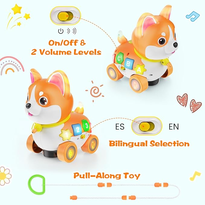 Musical Baby Toys 6-12 Month, Crawling Puppy for 1 Year Old Boy Girl Gift, Infant Educational Learning Toys for Toddlers 1-3, 1st Birthday (Orange)