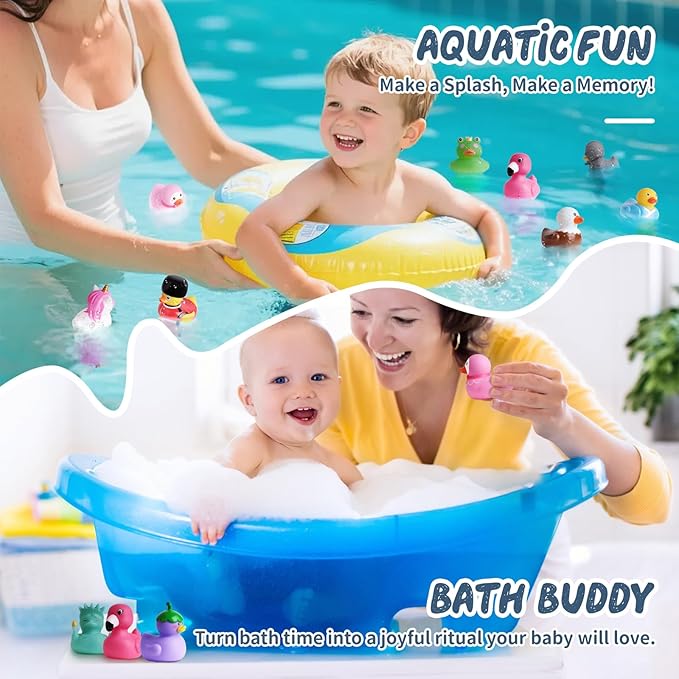 12 Rubber Ducks, Toddler Bath Toys, No-Hole Bathtub Toys for Baby Pool Toys for 18+ Months Girls Boys
