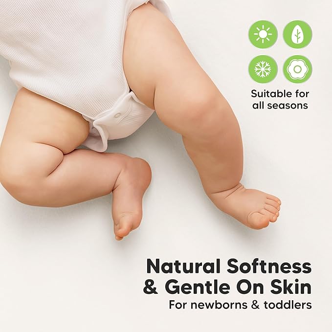 2-Pack Waterproof Crib Sheets for Girl, Boy - Organic Cotton 52X28 Fitted Crib Sheets Neutral,Crib Mattress Protector Sheets,Soft Toddler Bed Sheets,Washable Infant Fitted Baby Crib Sheets(Soft White)