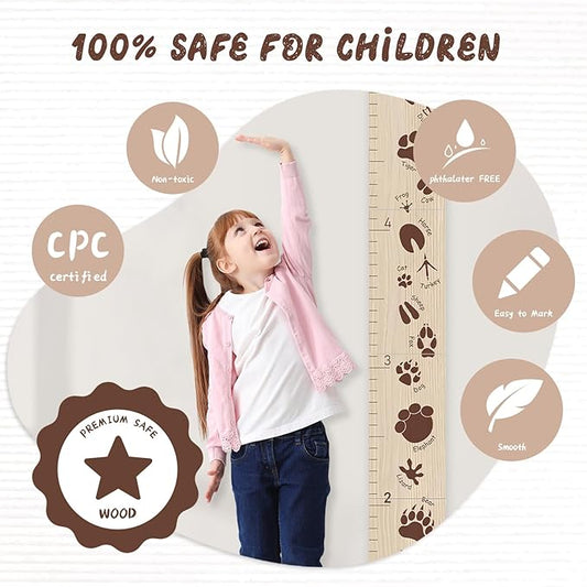 Woodemon Personalized Growth Chart for Wall, Animal Footprints Height Chart for Kids, Customize Growth Measuring Board for Girls Boys Teen Room Nursery Wall Decor