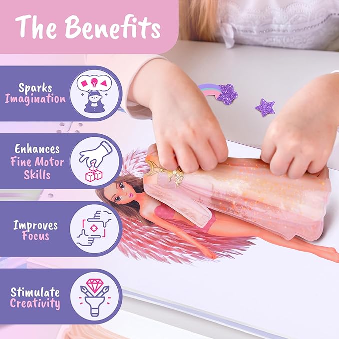 BSCOOL Sticker Dress up Fairies and Angels. Sticker Activity Book for Kids, Learn to Dress up Fairies and Angels with Guide for Kids 5 and up. Girls Fashion Paper Dolls