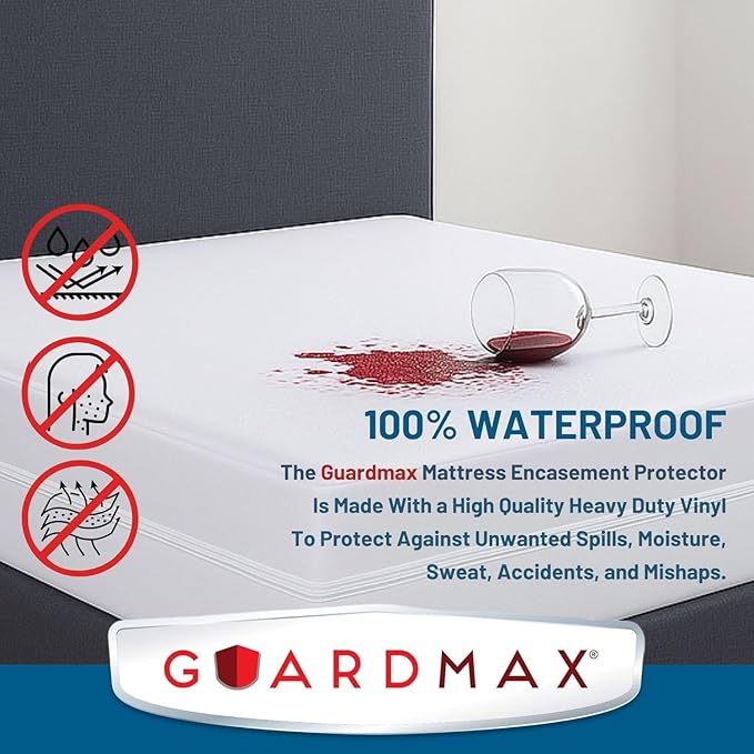 Guardmax Heavy Duty Vinyl King Zippered Mattress Encasement - Waterproof & Breathable Mattress Protector - Comfortable, Soft, and Noiseless Zippered Bedding - Dust Mite Proof (78 x 80 x9)
