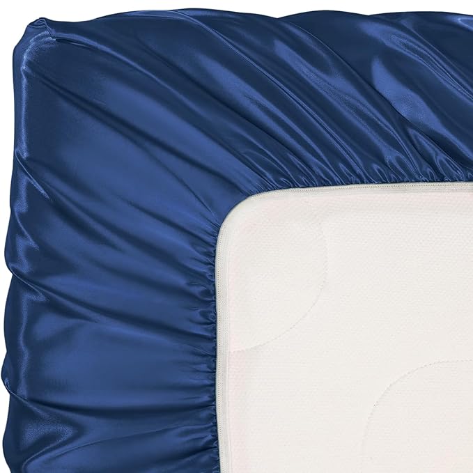 Pro Goleem Satin Soft Crib Sheet Great for Baby with Sensitive Hair Silky Baby Sheet Navy Blue 52’’x28’’x8’’ Fitted Sheet for Boys and Girls