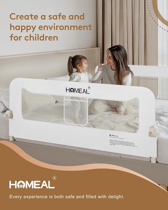 HOMEAL 59in Foldable Toddler Bed Rails, Bed Rail for Toddlers with U-Shape Base, Baby Bed Rail Guard for Twin, Full, Queen, King Beds, Bed Rail for Baby, White