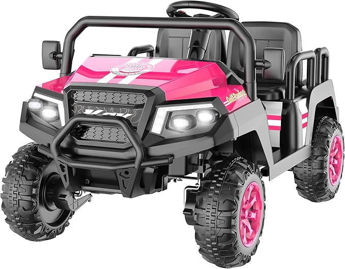 Electric Car for Kids, 24V 4 Seater Ride on Toys w/Parent Remote, 4 Wheeler Suspension, Max 220lbs Weight Capacity, USB, Music, Radio, LED Light, Ride on Truck for Boy/Girl Ages 3-8, Pink