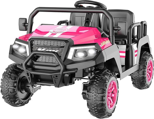 Electric Car for Kids, 24V 4 Seater Ride on Toys w/Parent Remote, 4 Wheeler Suspension, Max 220lbs Weight Capacity, USB, Music, Radio, LED Light, Ride on Truck for Boy/Girl Ages 3-8, Pink