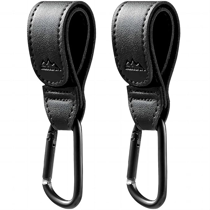 Baby Stroller Hooks Bag Hooks for Hanging Diaper Bags Multipurpose Hooks for Grocery Shopping Bags Premium Vegan Leather Pram Straps 2 Pcs (Black-3)