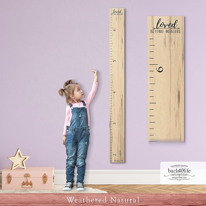 Farmhouse Style Wooden Kids Growth Chart Ruler for Boys and Girls (Weathered Natural - NTT)