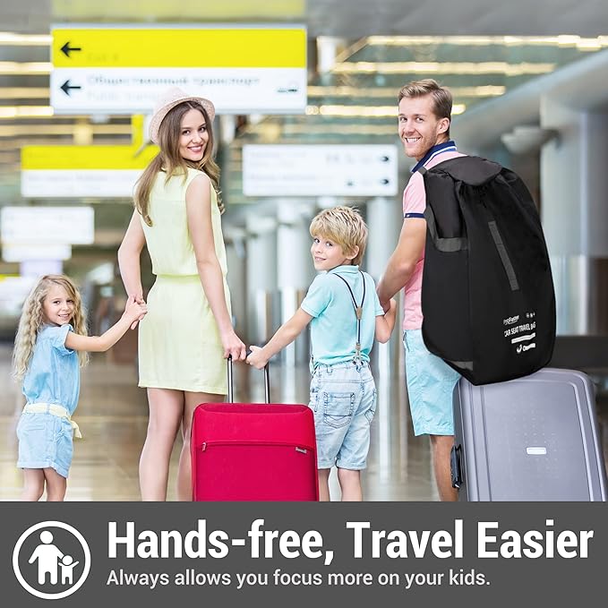 ProFaster Car Seat Travel Bag Backpack for Air Travel Universal Infant Carseat Gate Check Bag Cover for Airplane, Foldable with Pouch, Gray