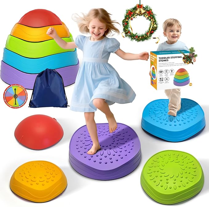 OZMI Stepping Stones for Kids Toddlers, Non-Slip Balance Stepping Stones with Storage Bag, Indoor Outdoor Sensory Play Toys for 3 4 5 6 7 8 9 10 11 12 Year Old Kid Toddler Boy Girls